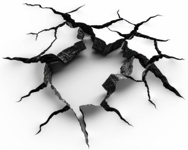 A dramatic heart-shaped crack in a surface, showcasing intricate patterns and textures, symbolizing fragility. clipart