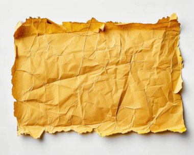 Close-up of crumpled, yellowed paper sheet with a textured surface, adding vintage charm and rustic appeal. clipart