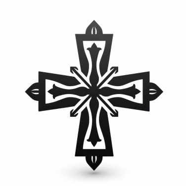 Black artistic cross design with intricate patterns and arrows, symbolizing faith and direction. clipart