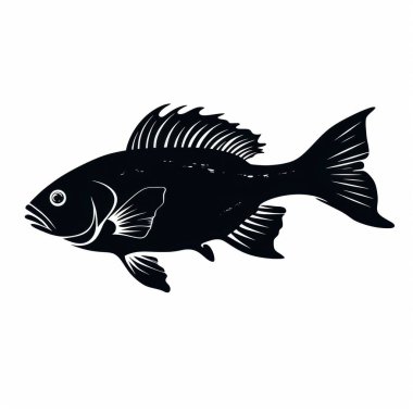 A stylized black silhouette of a fish, showcasing its graceful fins and detailed features against a white background. clipart