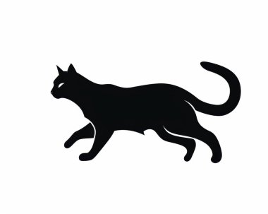 A sleek black cat gracefully walking, showcasing its elegant silhouette against a white background. clipart