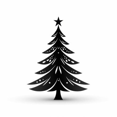 Stylish black silhouette of a Christmas tree with decorative elements and a star on top. clipart