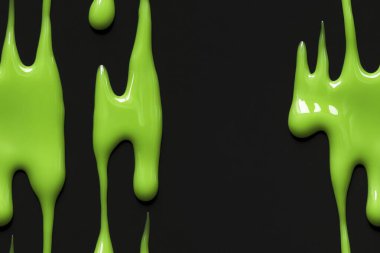 Pattern Glossy Neon Green Slime Dripping on Black Background clipart