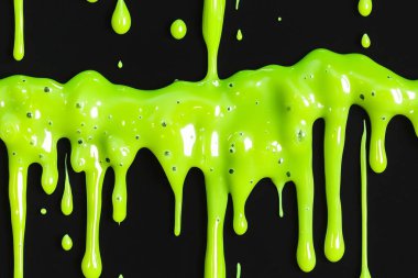 Pattern Glossy Neon Green Slime Dripping on Black Background clipart