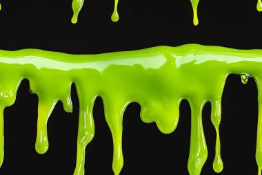 Pattern Glossy Neon Green Slime Dripping on Black Background clipart