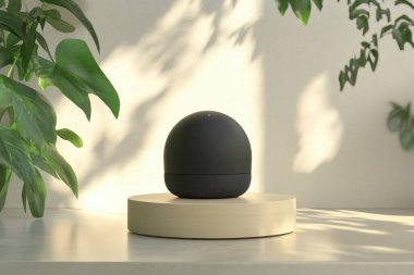 Modern Smart Speaker with Futuristic LED Lighting on a Sleek Platform clipart