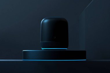 Modern Smart Speaker with Futuristic LED Lighting on a Sleek Platform clipart