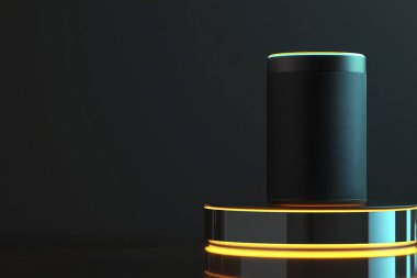 Modern Smart Speaker with Futuristic LED Lighting on a Sleek Platform clipart