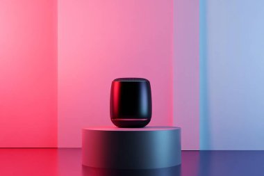 Modern Smart Speaker with Futuristic LED Lighting on a Sleek Platform clipart