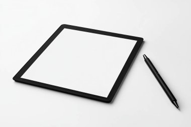 Minimalist Tablet and Pen Mockup on a Clean White Desk with Plant clipart