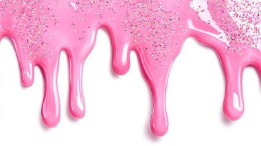 Pattern Glossy Pink Slime Dripping with Glitter on White Background clipart