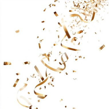 Falling Golden Streamers on White Background clipart