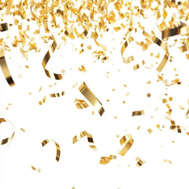 Falling Golden Streamers on White Background clipart