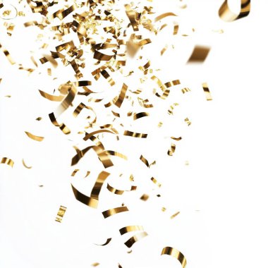 Falling Golden Streamers on White Background clipart