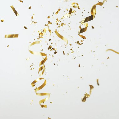 Falling Golden Streamers on White Background clipart