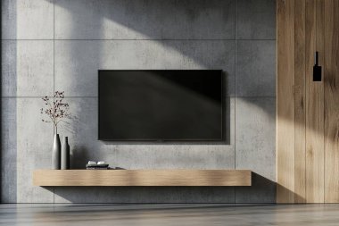 Yüzen Ahşap Panelde Modern TV - Gösterişli Eğlence Birimi Tasarımı