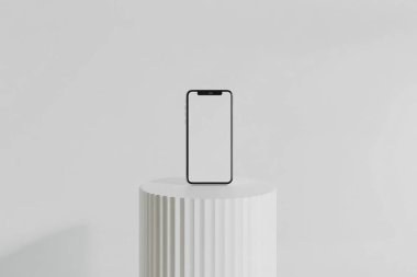 Modern 3D Mockup 'ta Beyaz Yaya Üzerinde Minimalist Akıllı Telefon Gösterimi