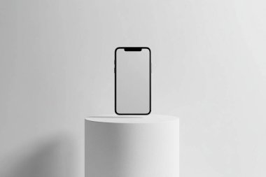 Minimalist Smartphone Display on White Pedestal in Modern 3D Mockup clipart