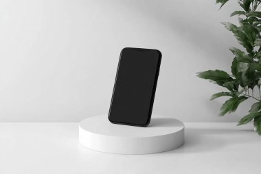 Modern 3D Mockup 'ta Beyaz Yaya Üzerinde Minimalist Akıllı Telefon Gösterimi