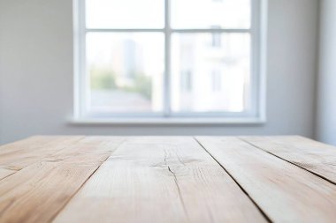 empty wooden table with natural light background