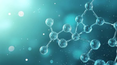 DNA molekülü ve kimyasal yapı arka planına sahip molekül, 3 boyutlu görüntüleme. Bilim ve teknoloji konsepti. Moleküllerle soyut arkaplan, bilimsel veya moleküler model.