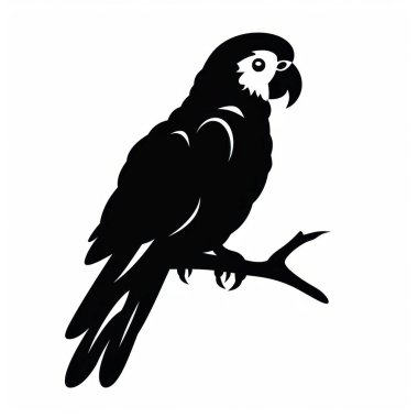 Stylized black silhouette of a parrot perched on a branch. clipart