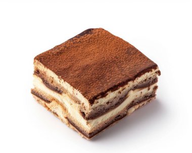 A delicious slice of chocolate tiramisu dessert, showcasing layers of creamy coffee-infused filling and cocoa dusting. clipart