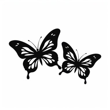 Two elegant black silhouette butterflies with intricate wing designs against a white background. clipart