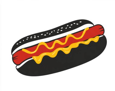 A vibrant hot dog topped with mustard and ketchup, displayed on a white background. clipart