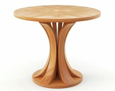 Elegant round wooden table showcasing a unique modern design. clipart