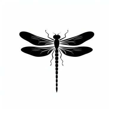 Stylized black dragonfly illustration on a clean white background. clipart