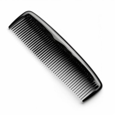 A sleek black plastic comb, perfect for styling and grooming hair, featuring fine and wide teeth for versatility. clipart