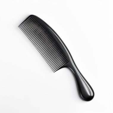 A sleek black hair comb elegantly positioned on a white background. clipart