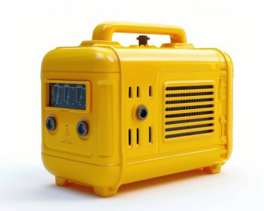 A vibrant yellow vintage radio with dials and a sturdy handle, exuding retro charm and a nostalgic vibe. clipart