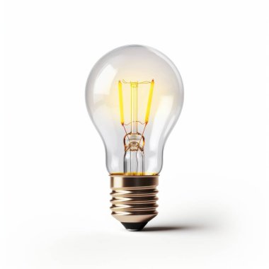 A glowing vintage light bulb illuminated against a white background, showcasing its intricate filament design. clipart