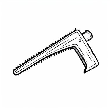 Black and white illustration of a handsaw, showcasing its sharp teeth and sturdy handle. clipart