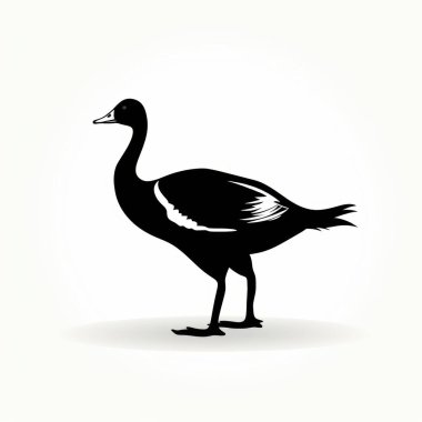 Silhouette of a graceful black duck standing elegantly against a light background. clipart