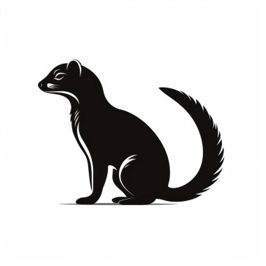 Stylized black silhouette of a sitting ferret with a long tail on a white background. clipart