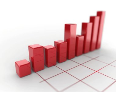 An upward trend represented by glossy red bar graphs, symbolizing growth and progress in data analysis. clipart