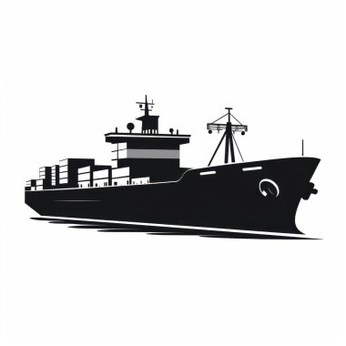 A sleek black cargo ship silhouette, symbolizing maritime trade and transportation. clipart