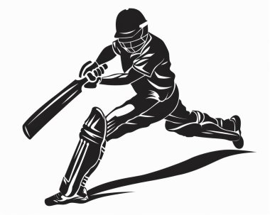 A dynamic silhouette of a male cricket player executing a powerful batting swing. clipart