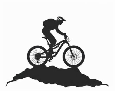 Silhouette of a male mountain biker riding on a rocky terrain, showcasing adventure and outdoor activity. clipart