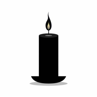 A minimalist black candle with a gentle flame illuminating its tip. clipart