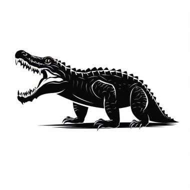 A fierce black silhouette of a crocodile showcasing its sharp teeth and textured skin. clipart