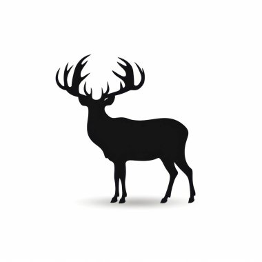 Silhouette of a majestic stag with large antlers against a white background. clipart