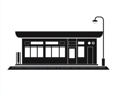 Stylized silhouette of a modern coffee shop with clean lines and minimalistic design. clipart