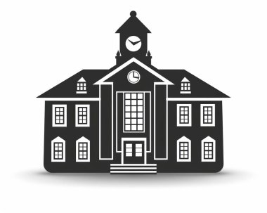 Stylized illustration of a classic school building with a clock tower. clipart