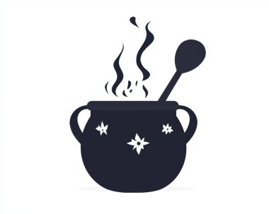 A stylish black cauldron with decorative stars, steaming with aromatic vapor, perfect for culinary magic. clipart