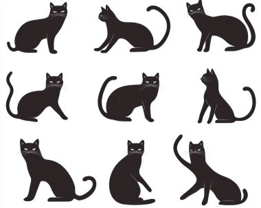 A collection of playful black cats in various poses, showcasing their unique personalities. clipart