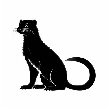 Stylized black silhouette of a sitting animal, showcasing elegant features and detailed fur texture. clipart